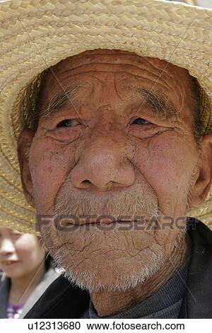 Stock Image - person, straw, elderly, china, people. Fotosearch