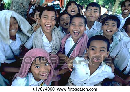 Stock Image - portrait, kids, laughing, indonesia, bali, children. Fotosearch