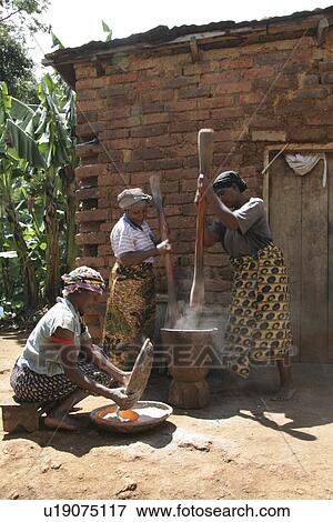 Stock Photo - pounding, person, females, tanzania, women, people. Fotosearch