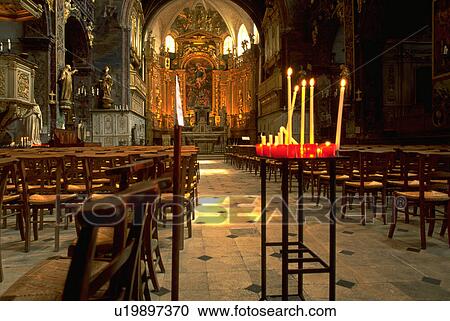 Stock Image - provence, church, vaucluse, sorgue, islesurla, interior. Fotosearch