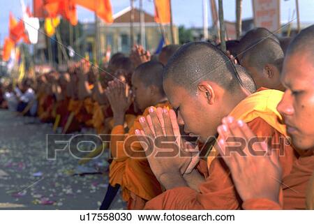 Stock Image - rally, people, peace, monks, cambodian, love. Fotosearch