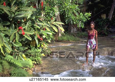 Stock Photography - river, water, dunns, jamaican, girl, woman. Fotosearch