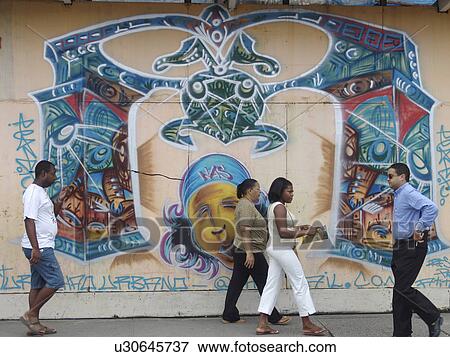 Stock Photo - salvador, person, pelourinho, mural, brazil, people. Fotosearch