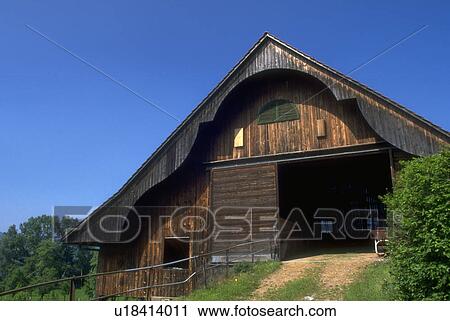 Stock Image - seen, ornate, barn, wooden, swiss, typical. Fotosearch