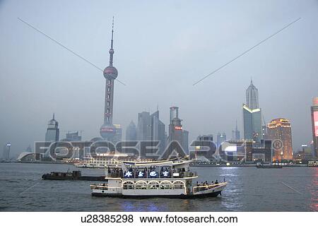 Stock Photo - skyscrapers, person, modern, view, china, people. Fotosearch