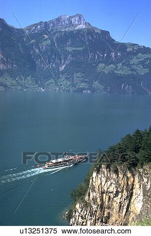 Stock Photography - spelled, view, lucerne, lake, steamer, aerial. Fotosearch