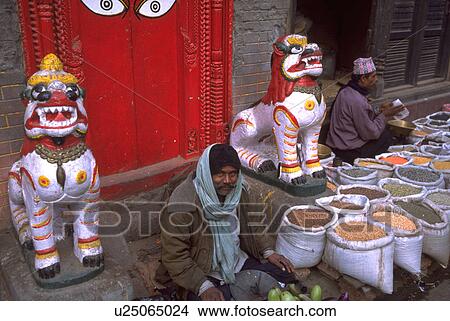 Picture - spices, sorrounded, street, vendors, nepalese. Fotosearch