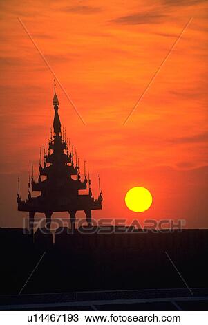Stock Image - sunset, mandalay, palace, grand, sun. Fotosearch