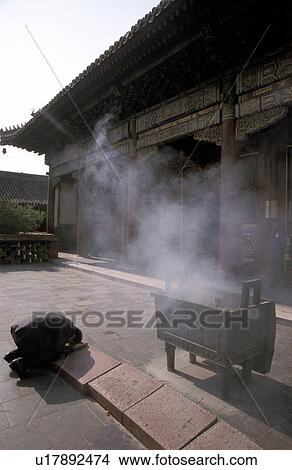 Picture - temple, person, buddhist, china, 7136, people. Fotosearch