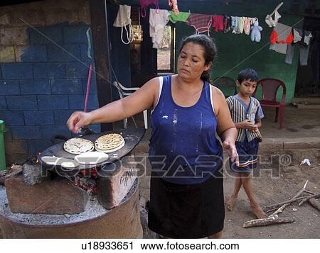 Stock Image - tortillas, people, making, salvador, person, woman. Fotosearch