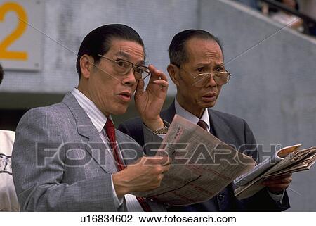 Stock Image - track, people, businessmen, asian, horse, business. Fotosearch