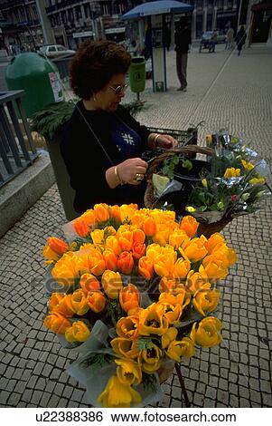 Stock Photograph - vendor, woman, street, beauty, people, flower. Fotosearch