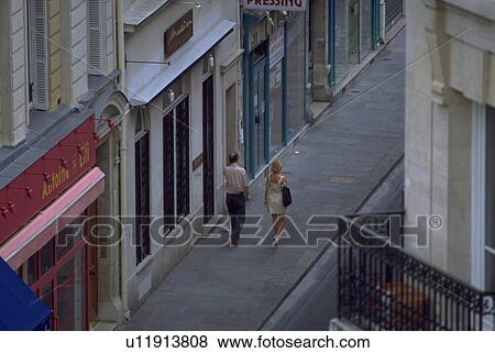 walking, narrow, pedestrians, paris, street, overview View Large Photo Image Stock Photo - walking, narrow, pedestrians, paris, street, overview. Fotosearch