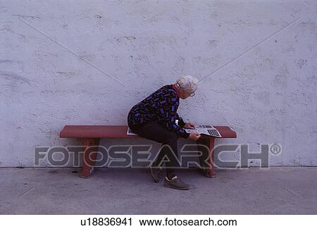 woman, senior, bench, paper, reading, lady View Large Photo Image Stock Image - woman, senior, bench, paper, reading, lady. Fotosearch
