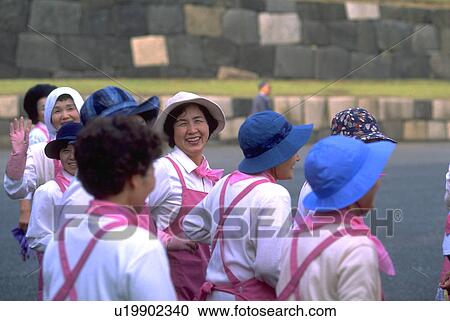 Stock Image - workers, omiya, japanese, palace, imperial, women. Fotosearch