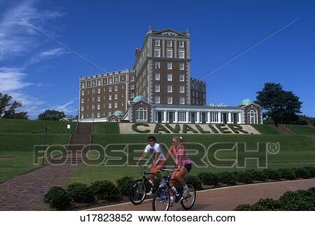 Stock Image - young, male, couple, bikers, two. Fotosearch