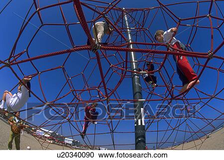 Stock Image - appearance, kids, equipment, playground, climb, children. Fotosearch