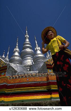 Stock Photo - asia, girl, orient, china, southern, pagoda. Fotosearch