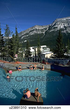 Stock Image - banff, mountains, swimming, hotel, winter. Fotosearch