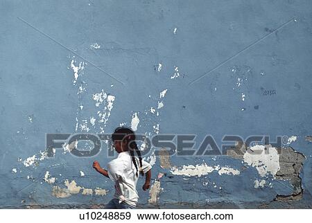 Stock Photo - blue, hispanic, front, running, girl, mexican. Fotosearch