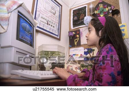 Stock Photography - book, computer, person, girl, people, background. Fotosearch