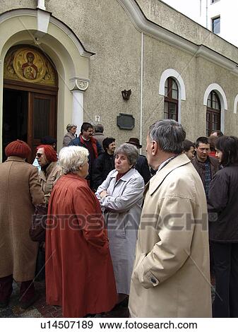 Stock Photo - byzantine, person, outside, congregation, bulgaria, people. Fotosearch