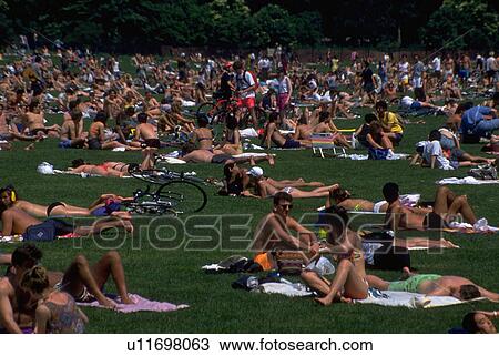 Stock Image - central, people, sun, suits, bathing, crowds. Fotosearch