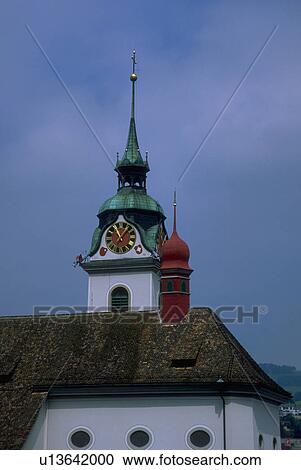 Stock Image - churches, swiss, side, stand, two. Fotosearch