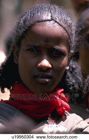 Picture - east, braids, girl, african, ethiopia. Fotosearch