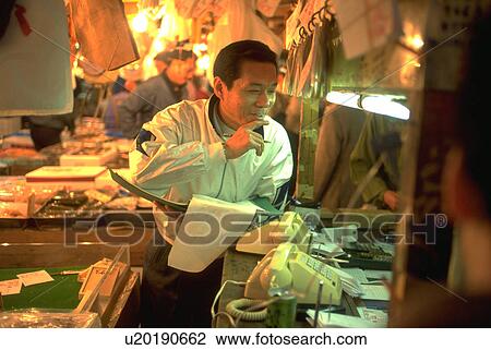 Stock Image - fish, japanese, market, tsukiji, business. Fotosearch