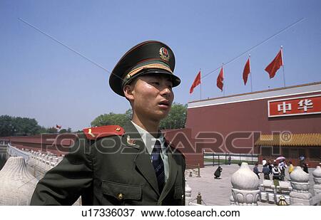 Stock Photo - guard, person, red, china, 7131, people. Fotosearch