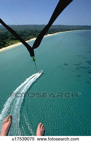 Stock Photography - jamaica, view, beach, negril, parasailing, aerial. Fotosearch