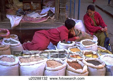 Stock Image - kathmandu, spices, street, chating, vendors, nepalese. Fotosearch