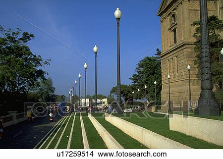 Picture - lampposts, leading, stairway, building, up, steps. Fotosearch