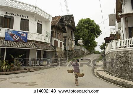 Stock Image - luang, person, scene, street, laos, people. Fotosearch