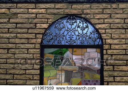 Stock Photo - memphis, brick, elegant, piece, wall, tennesee, stainglass. Fotosearch