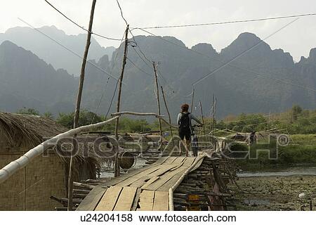 person, bridge, bamboo, laos, people View Large Photo Image Stock Photo - person, bridge, bamboo, laos, people. Fotosearch