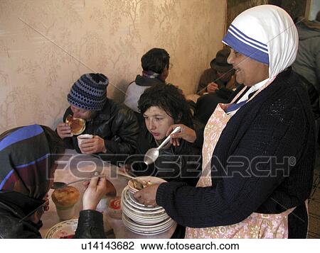 Stock Image - run, person, kitchen, soup, russia, people. Fotosearch