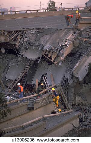 Stock Photograph - san, construction, workers, collapse, freeway, nature. Fotosearch
