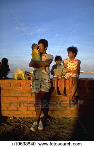 Stock Image - shore, filipinos, background, bay, manila, family. Fotosearch