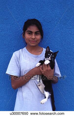 smiling, released, portrait, cat, girl, model View Large Photo Image Stock Image - smiling, released, portrait, cat, girl, model. Fotosearch