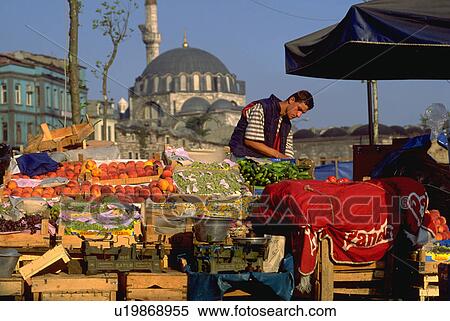 vendor, customers, morning, preparing, market View Large Photo Image Stock Photography - vendor, customers, morning, preparing, market. Fotosearch