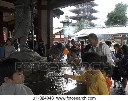 Stock Image - visitors, love, japan, person, people, water. Fotosearch