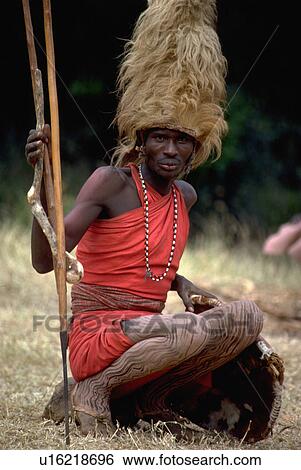 Stock Photograph - warrior, lions, wears, male, masai. Fotosearch