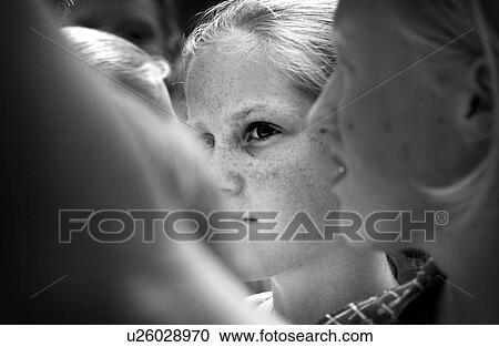 Stock Image - white, church, youth, prayer, black. Fotosearch