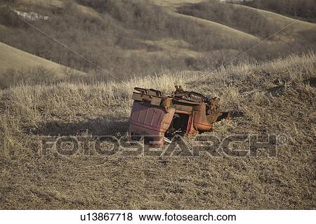 Stock Photo - abandoned, down, cab, truck, old, upside. Fotosearch