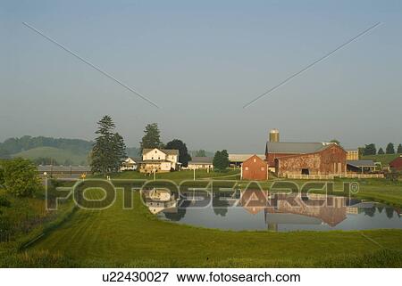 Stock Photo - agronomy, amish, agriculture, farm, country, reflection. Fotosearch