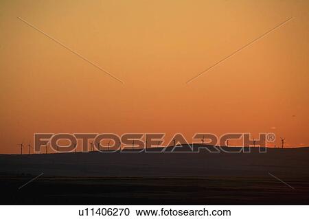 Stock Image - alberta, generators, southwestern, brocket, sunrise, windmills. Fotosearch