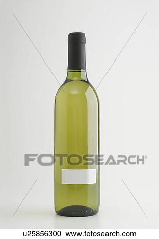 Stock Image - alcoholic, white, green, label, wine, bottle. Fotosearch