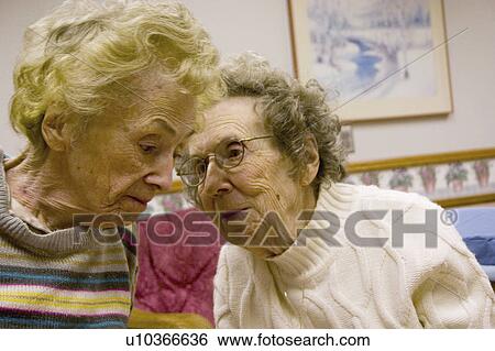 Stock Photograph - aunt, age, communicate, trying, 92, sister. Fotosearch
